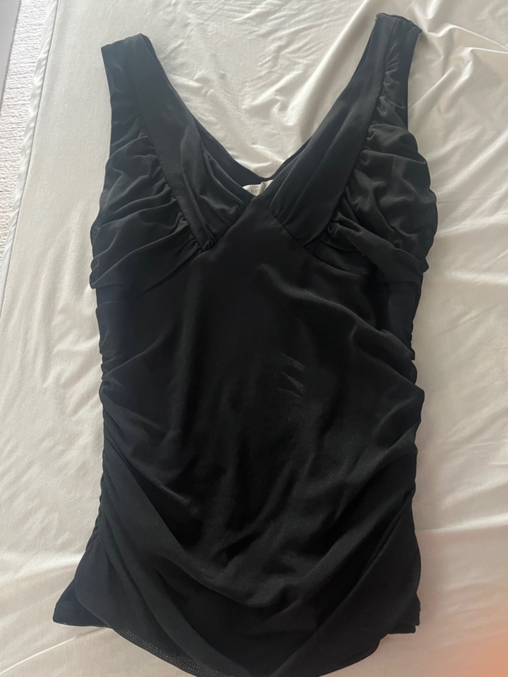 White House Black Market Black V-Neck Ruched Tank
